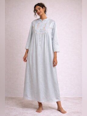 La Lingerie Light Blue Satin Embroidered Nightgown – M